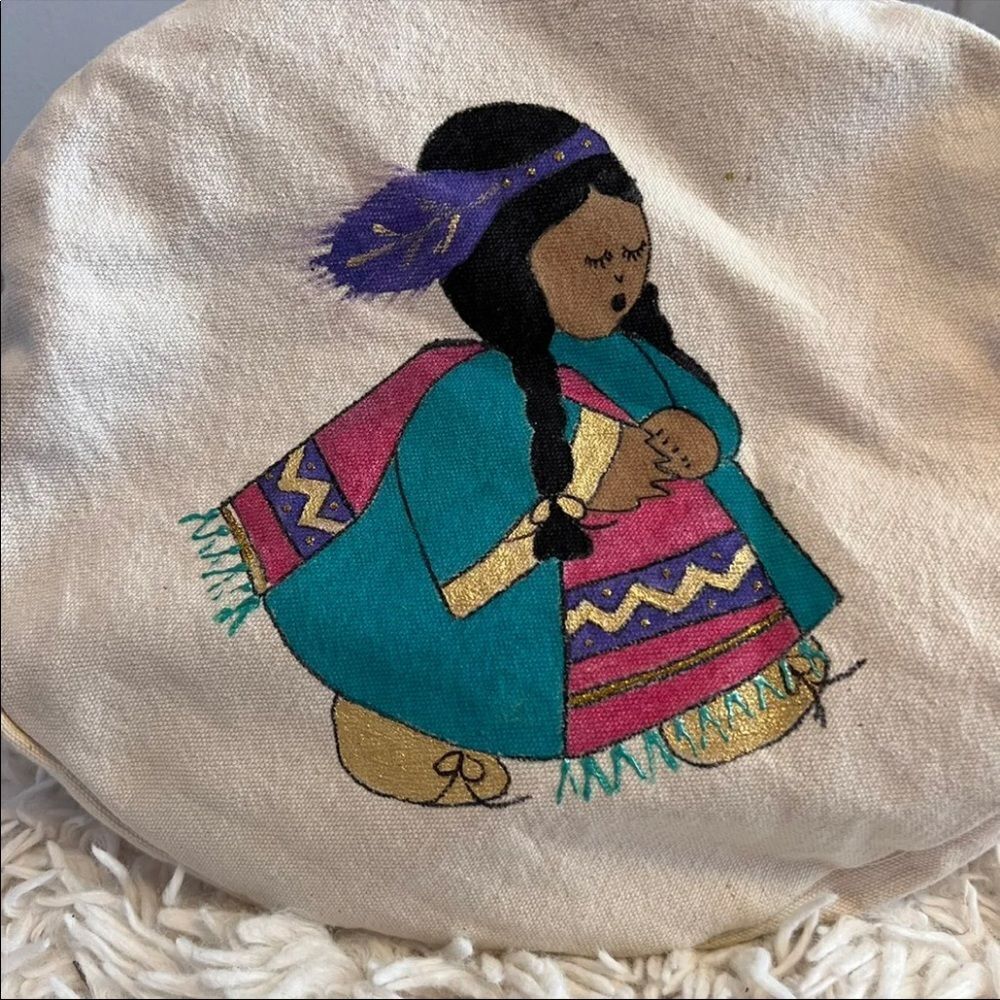 Unique Hand Painted Canvas Drawstring Bucket Bag - image 7